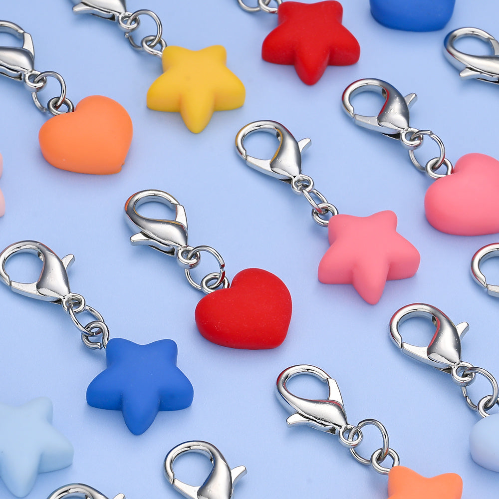 24PCS Multicolor Resin Heart & Star Mini Keychain Set