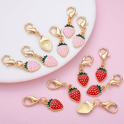 12PCS Red & Pink Strawberry Enamel Keychain Set