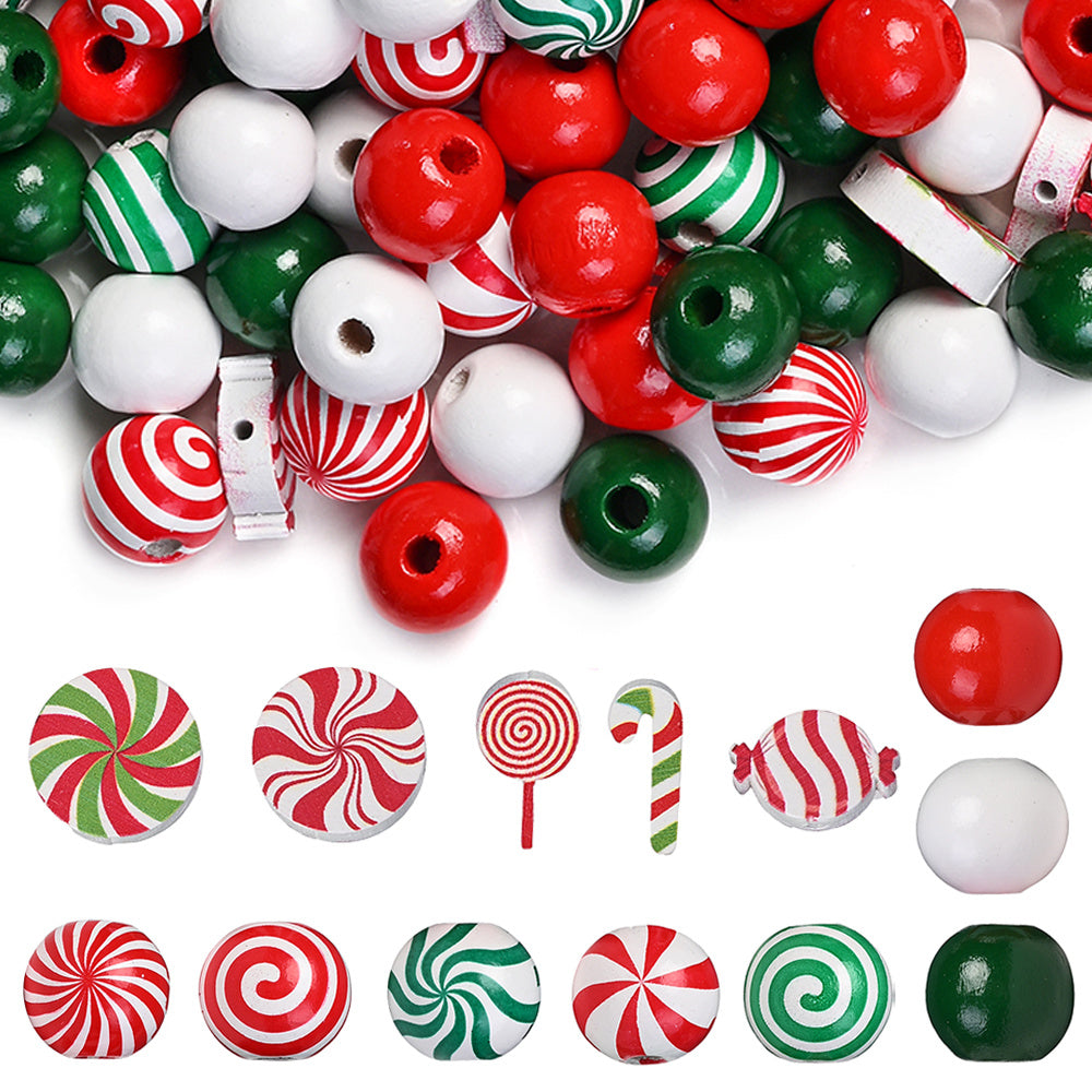 80/110-Piece Christmas Stripe Wooden Bead Set