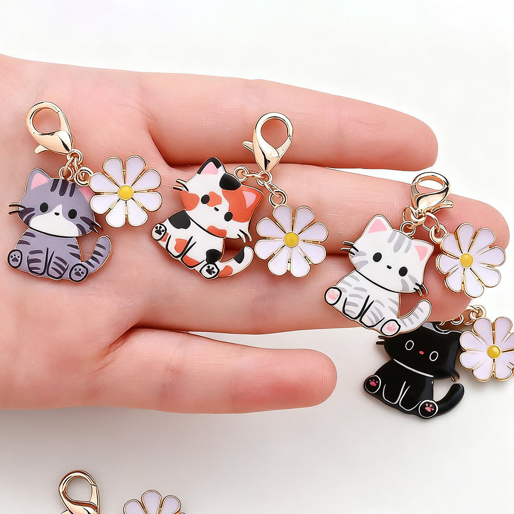 14-Set Enamel Cat Family Keychain & Charm Set