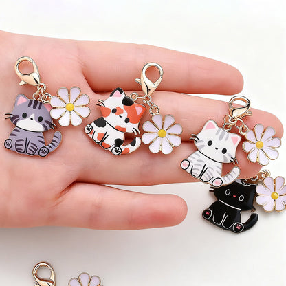 14-Set Enamel Cat Family Keychain & Charm Set