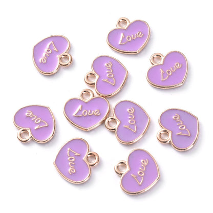 10pcs Colorful Love Printing Heart Shape Charms 12x11mm Delicate Drip
