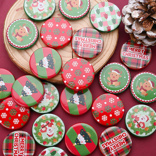 10PCS 30mm Multicolor Christmas Printed Acrylic Disc Bead Set