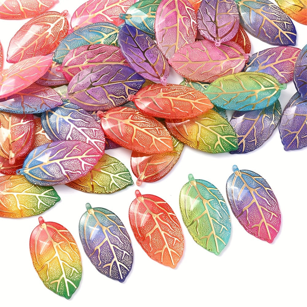 10PCS 21×40mm Gradient Acrylic Leaf Pendant Set