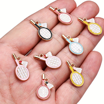 10PCS 11×22mm Colorful Badminton Racket Enamel Charm Set