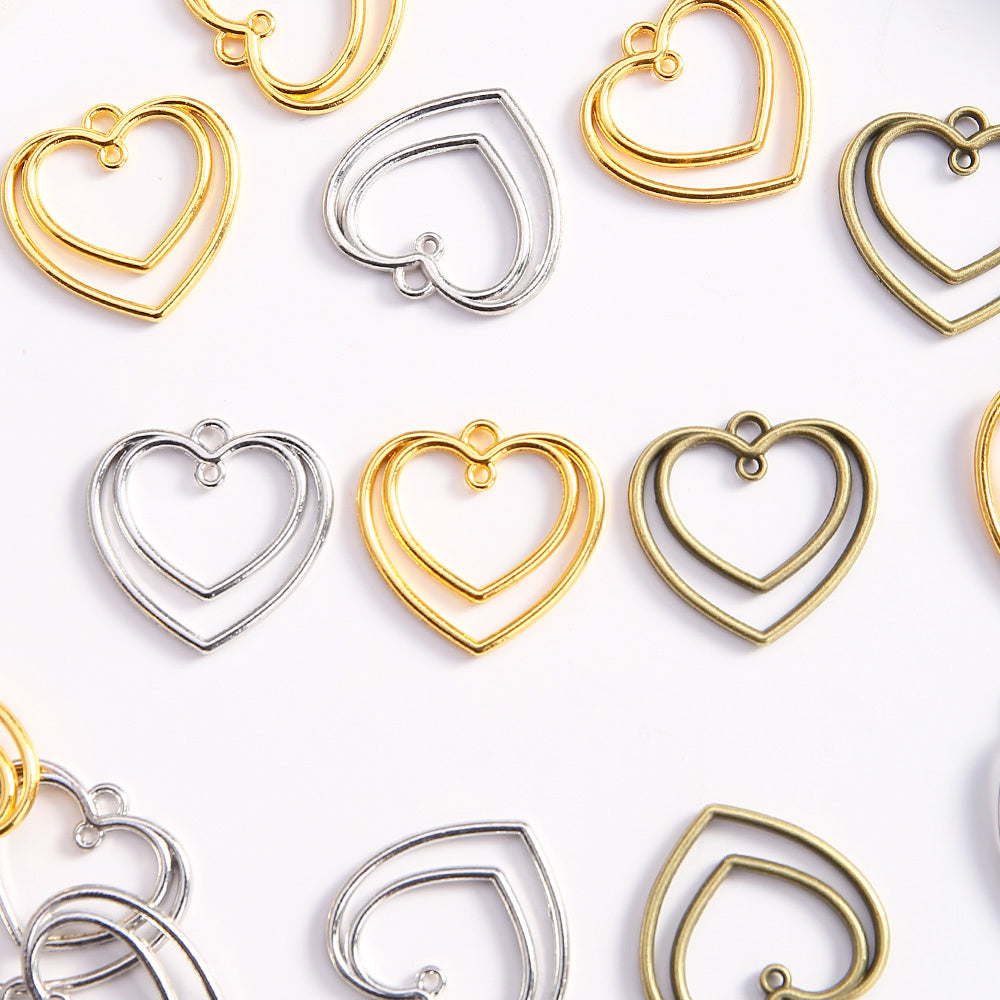 Double Heart Hollow Alloy Pendant Charms