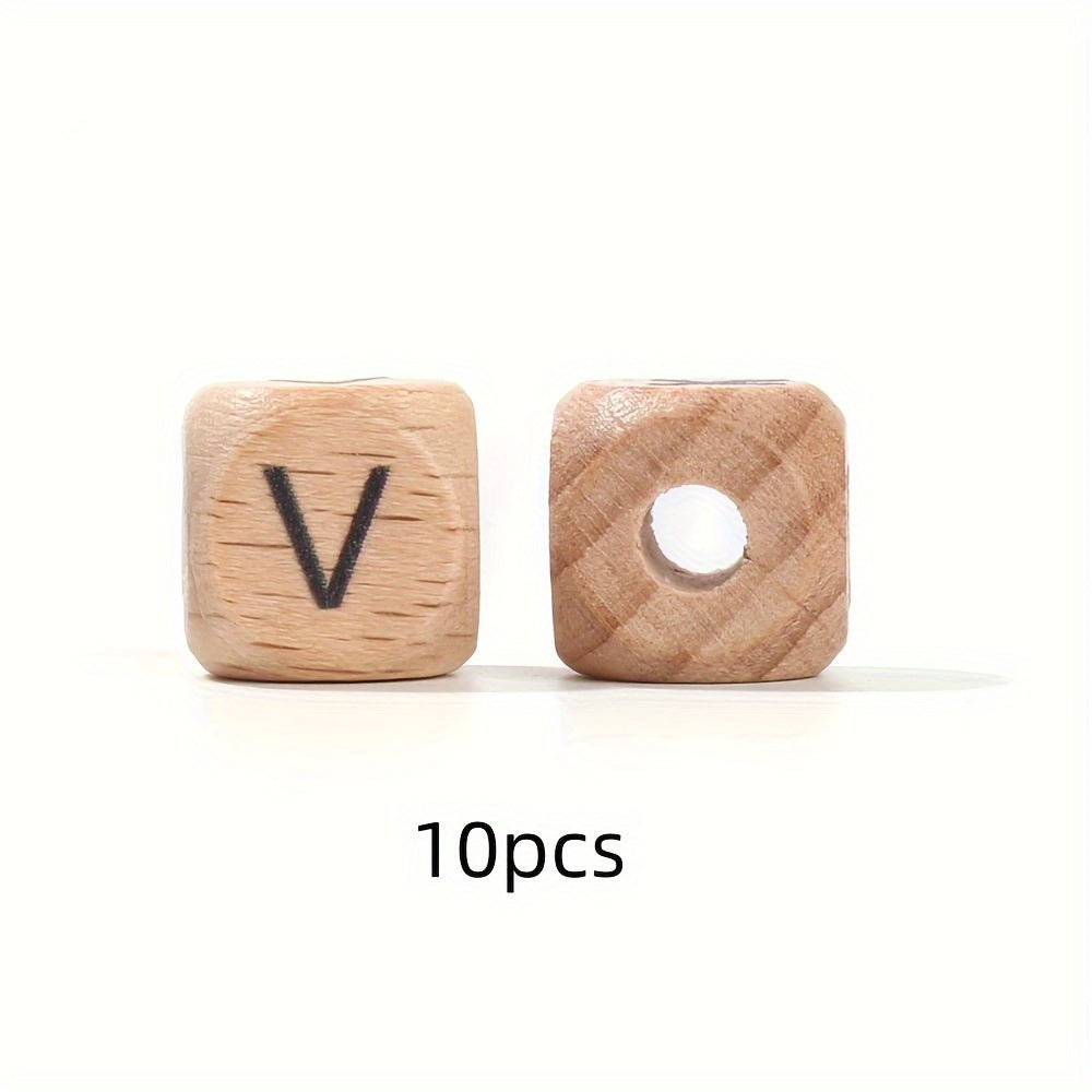 10-Piece 12 mm Square Alphabet Letter Wooden Beads