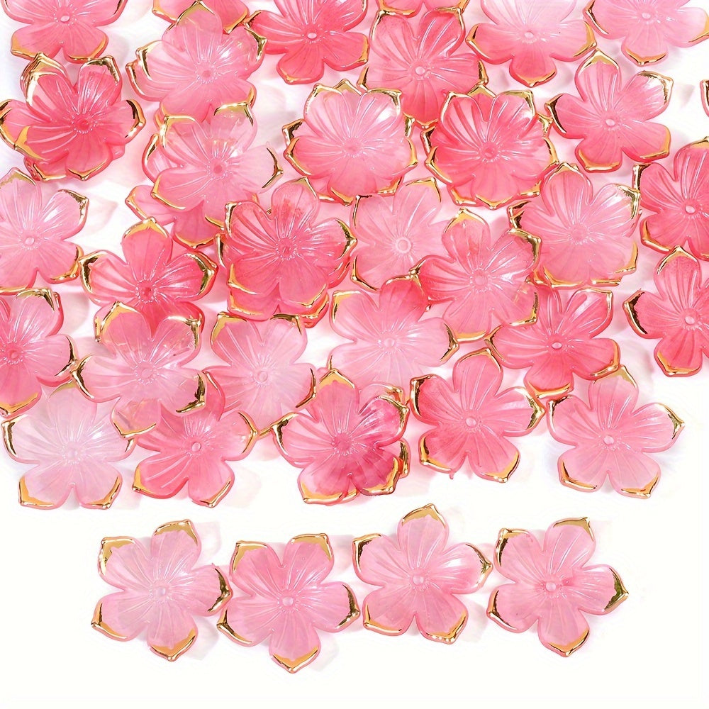 50PCS Gold-Edged Five-Petal Acrylic Flower Bead Set