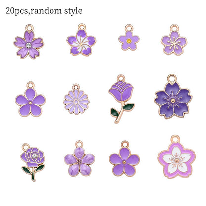 20/50PCS Purple Flower Enamel Charm Pendant Set