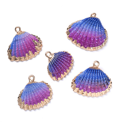 Colorful Gold-Trimmed Shell Pendant Charms