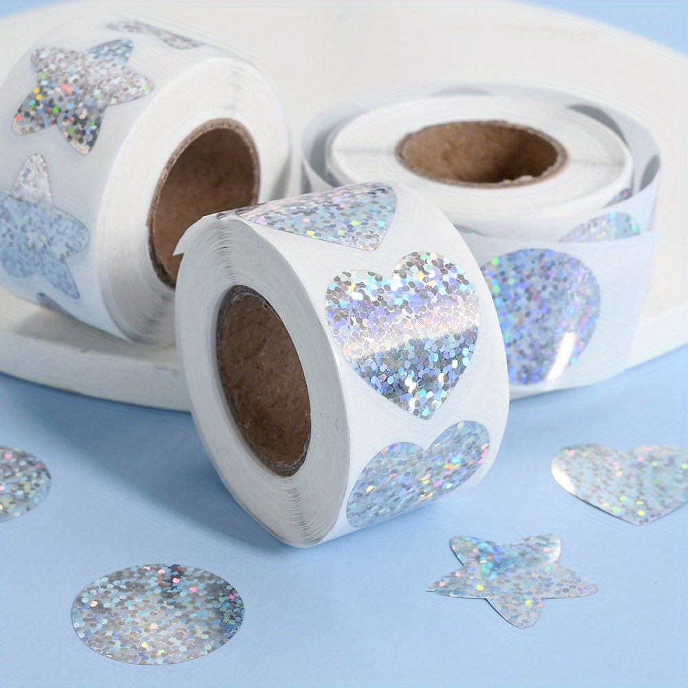 3-Roll Rainbow Laser Heart, Star & Round Self-Adhesive Stickers