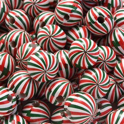 10PCS 16mm Striped Pattern Wooden Bead Set