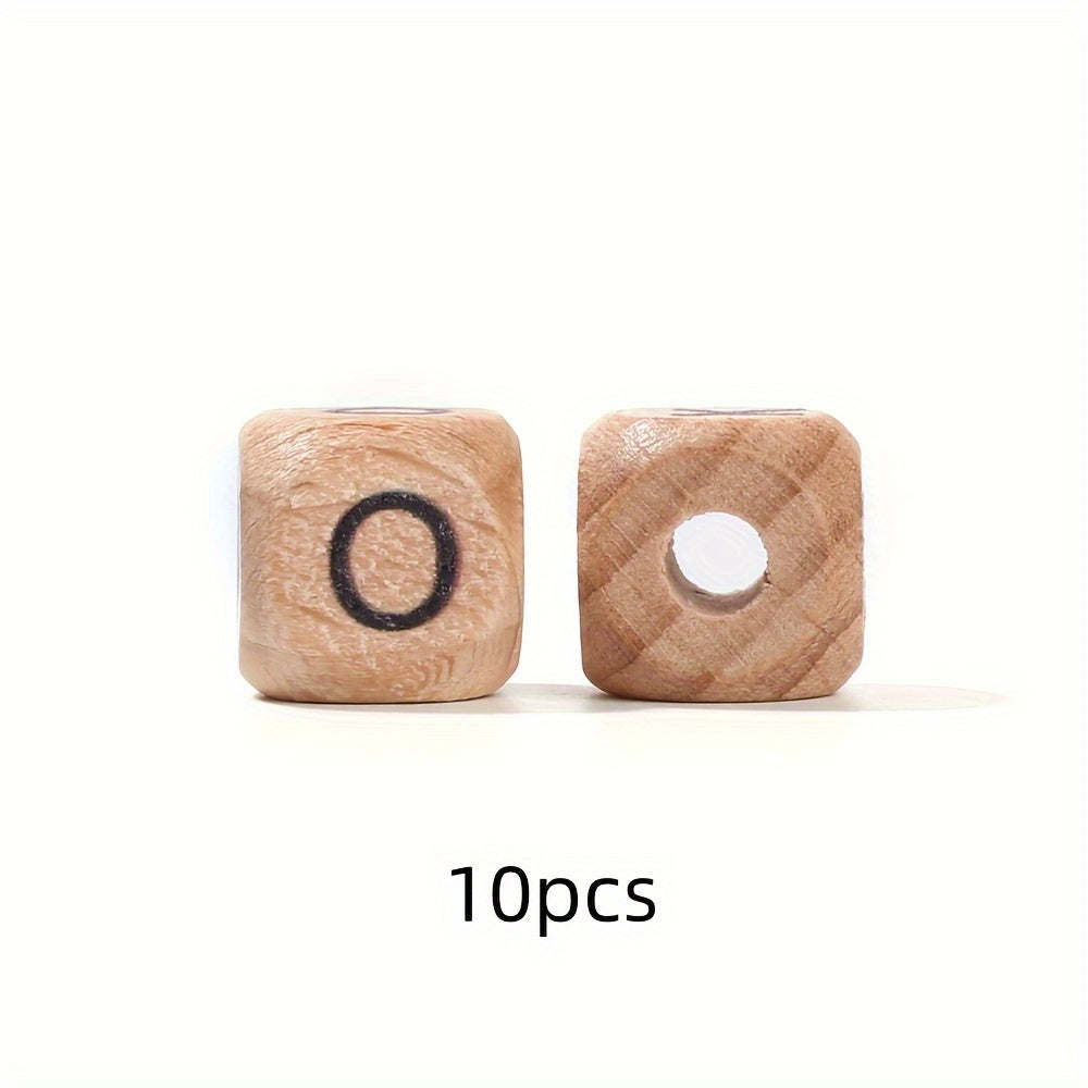 10-Piece 12 mm Square Alphabet Letter Wooden Beads