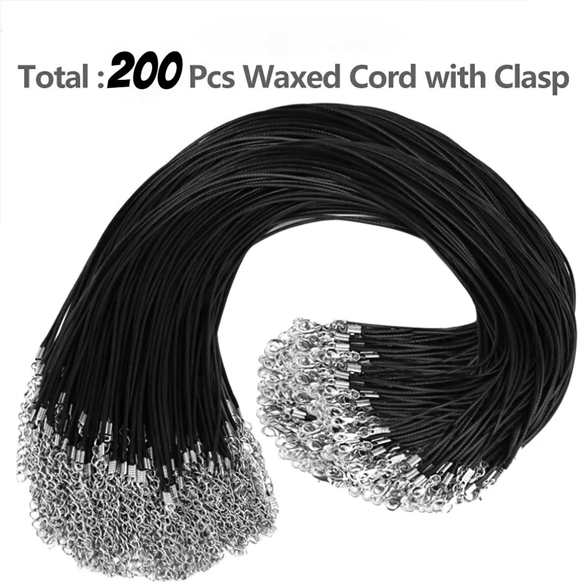 200-Piece Black Leather Jewelry Cord with Clasps