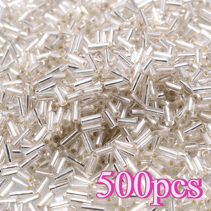500-Piece 2x4 mm Multicolor Glass Tube Beads