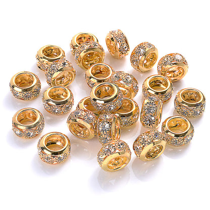 0pcs 10/12mm AlloyLarge Hole Rhinestone Spacer Beads DIY Jewelry Accessories