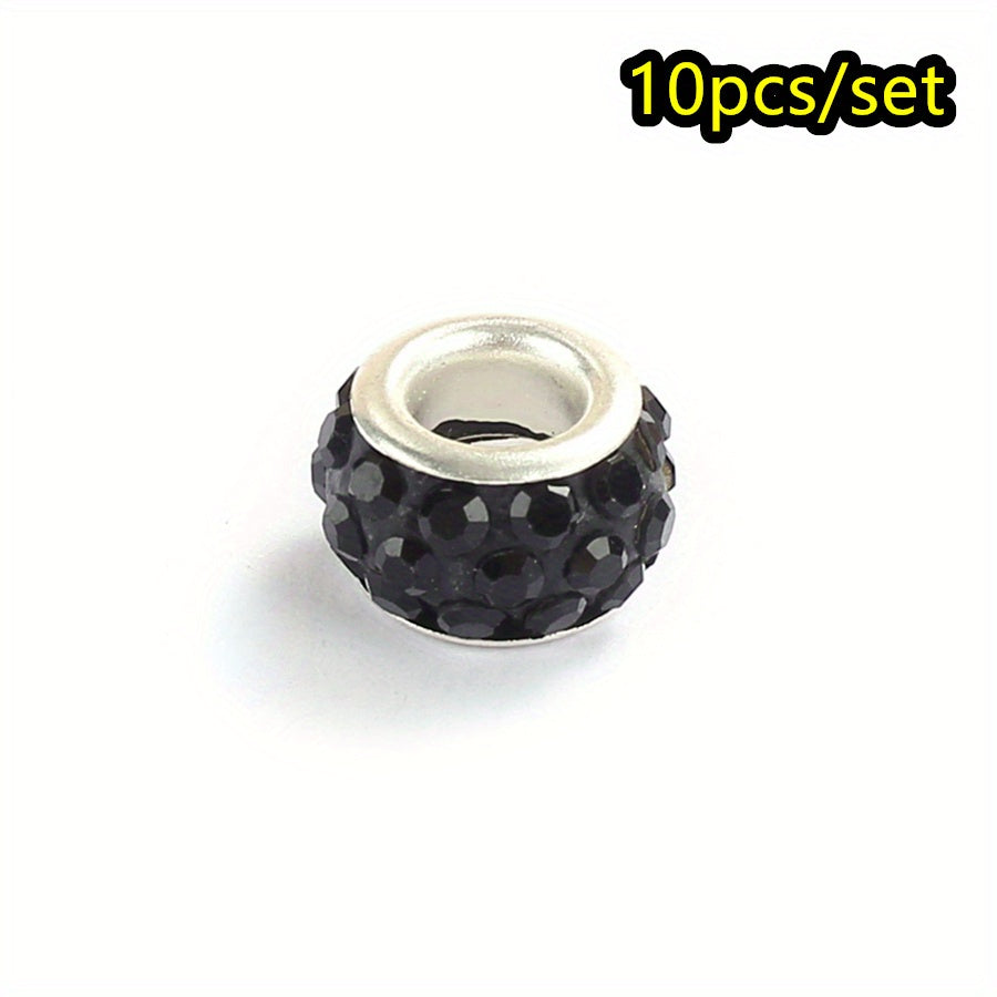 10-Piece Random Multicolor European-Style Rhinestone Large Hole Beads