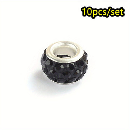 10-Piece Random Multicolor European-Style Rhinestone Large Hole Beads