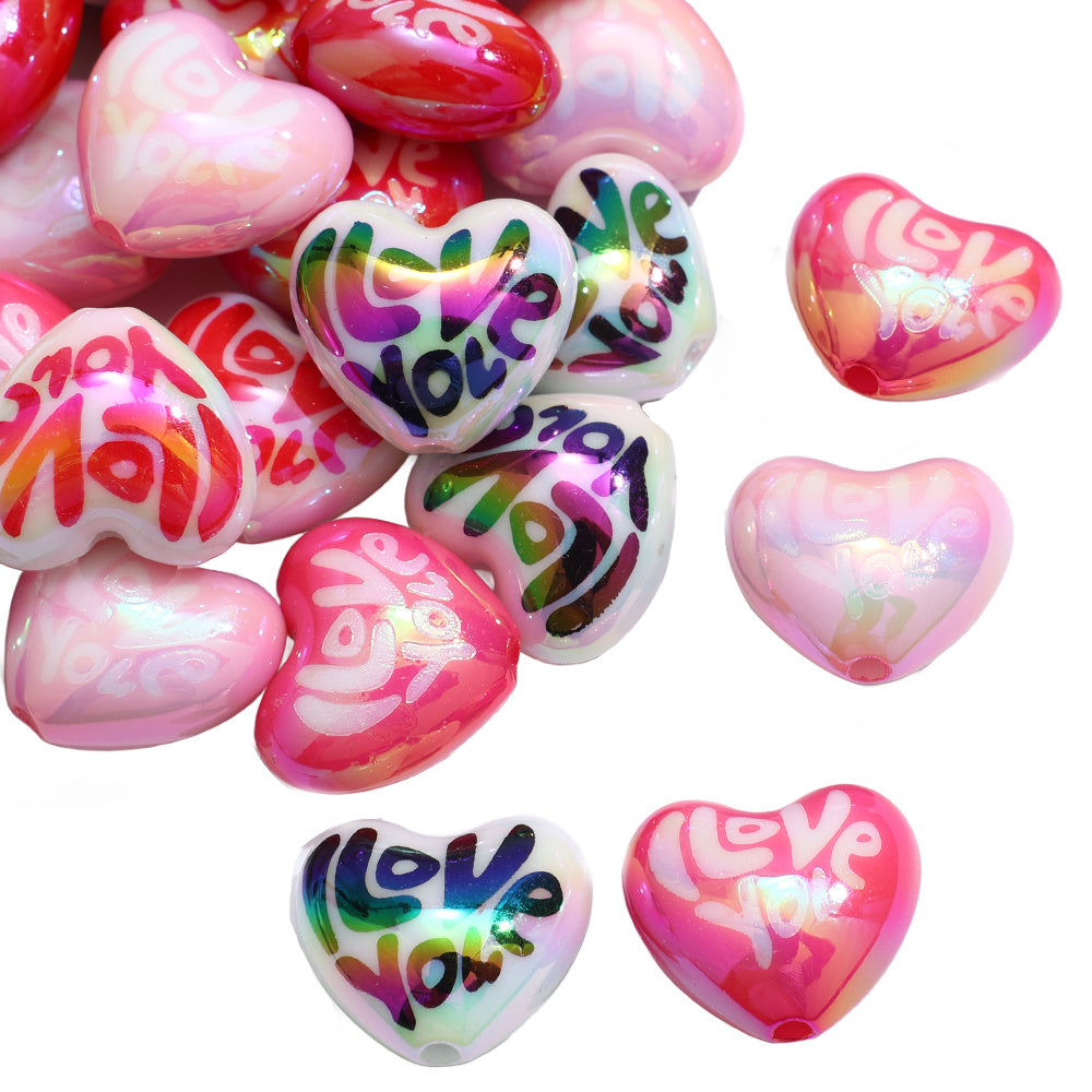 I Love You Heart Acrylic Beads