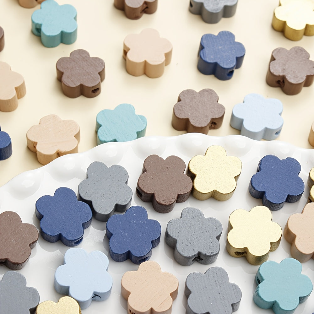 50-Piece 14 mm Flower-Shaped Wooden Spacer Beads