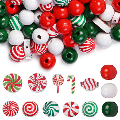 80/110-Piece Christmas Stripe Wooden Bead Set