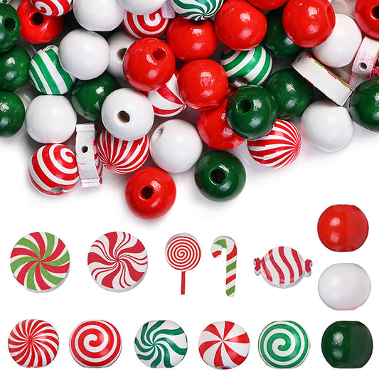 80/110-Piece Christmas Stripe Wooden Bead Set