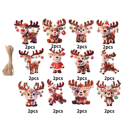 24-Piece Brown Wooden Reindeer Hanging Ornaments