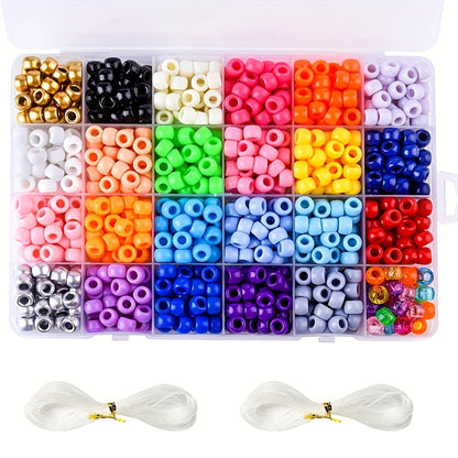 100pcs Colorful Acrylic Big Hole Pony Beads- 6x9mmLarge Hole Beads
