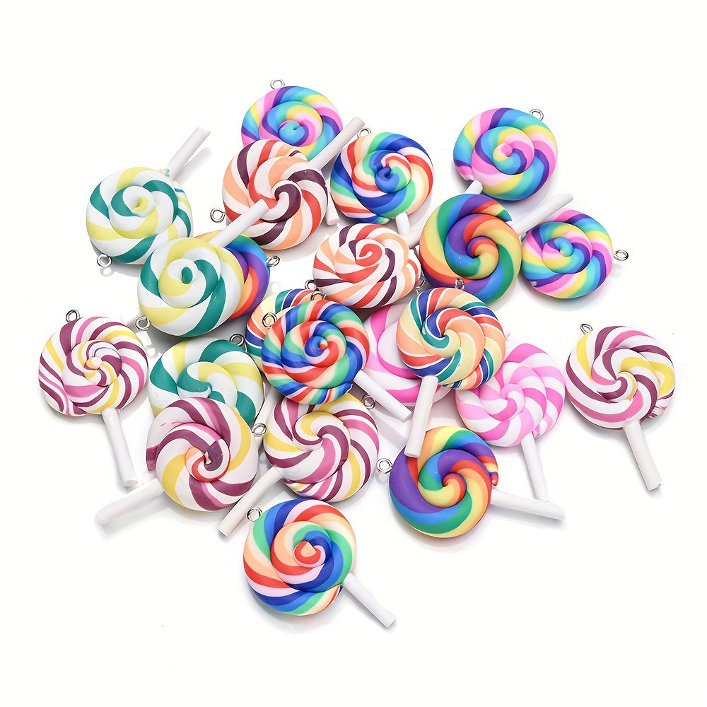10PCS 29×49mm Rainbow Lollipop Soft Clay Pendant Set