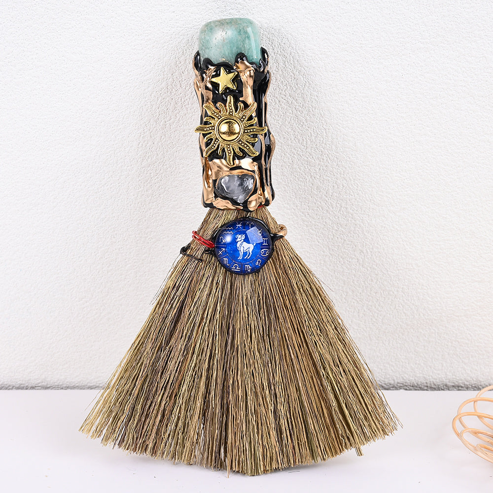 12-Piece Zodiac Broom-Shaped Alloy Charms