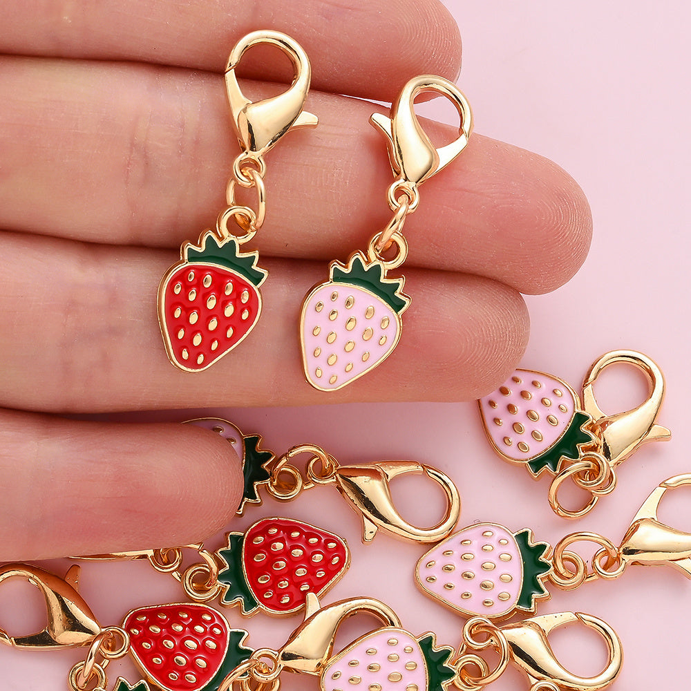 12PCS Red & Pink Strawberry Enamel Keychain Set