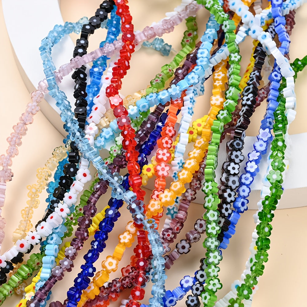 80–106PCS 4mm Colorful Stained Glass Plum Blossom Bead Set