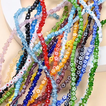 80–106PCS 4mm Colorful Stained Glass Plum Blossom Bead Set