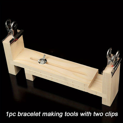 Adjustable Wooden Bracelet Making Tool with 2 Clips