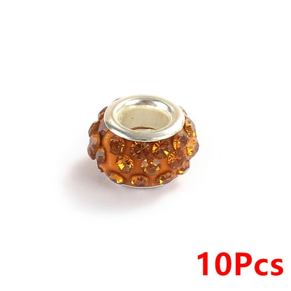 10-Piece Random Multicolor European-Style Rhinestone Large Hole Beads