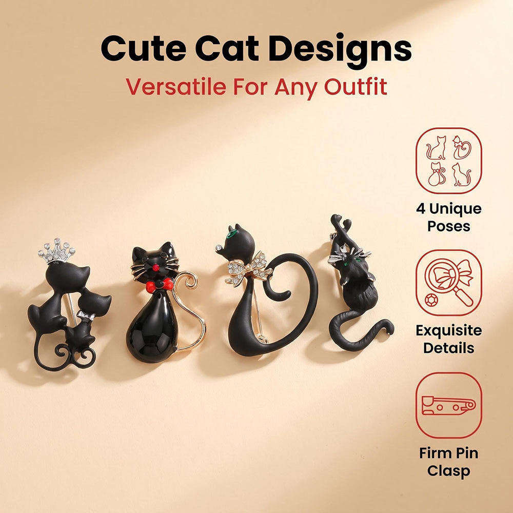 Black Cat Enamel Brooch Set