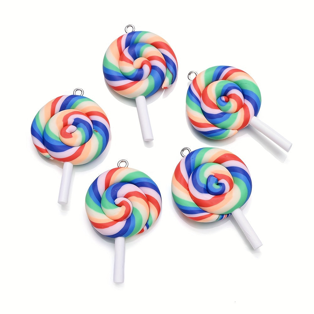 10PCS 29×49mm Rainbow Lollipop Soft Clay Pendant Set