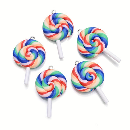 10PCS 29×49mm Rainbow Lollipop Soft Clay Pendant Set