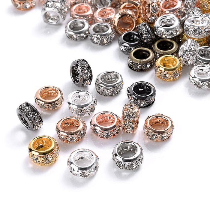 0pcs 10/12mm AlloyLarge Hole Rhinestone Spacer Beads DIY Jewelry Accessories