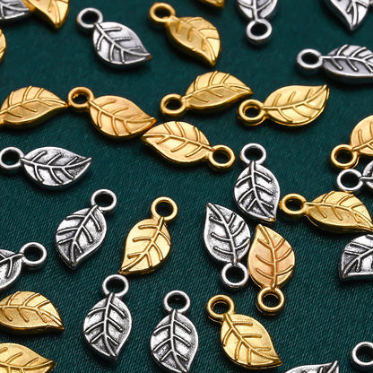 Golden Leaf Alloy Pendant Charms