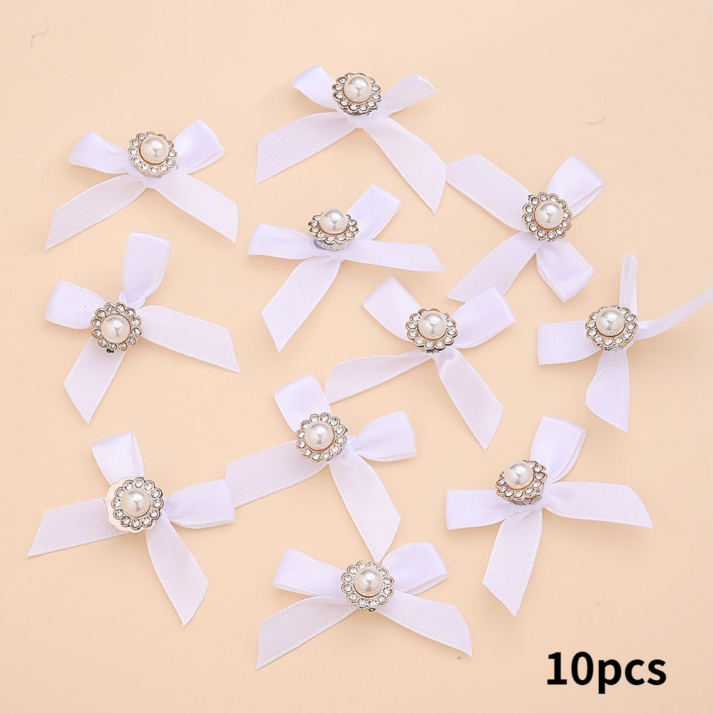 10PCS 4×5cm Pearl Ribbon Bow Rhinestone Appliques