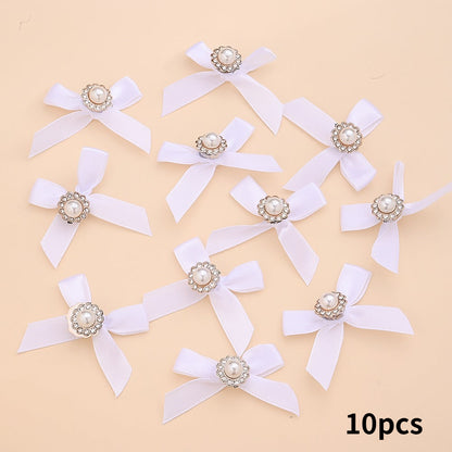 10PCS 4×5cm Pearl Ribbon Bow Rhinestone Appliques