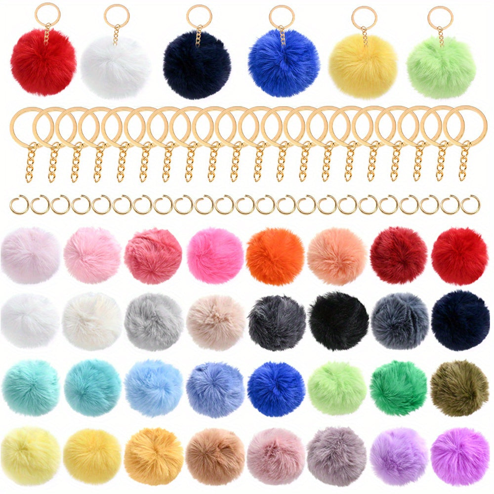 80-Piece Faux Fur Pom Pom Keychain Making Kit