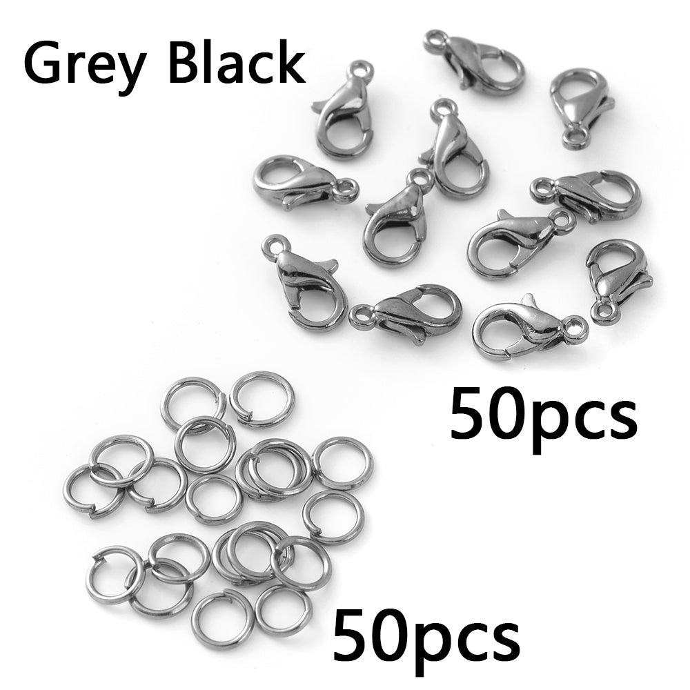 50-Piece Open Jump Rings & Lobster Clasps Jewelry Findings Set