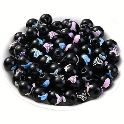 10PCS 16mm Black Bullhead Pattern Wooden Bead Set