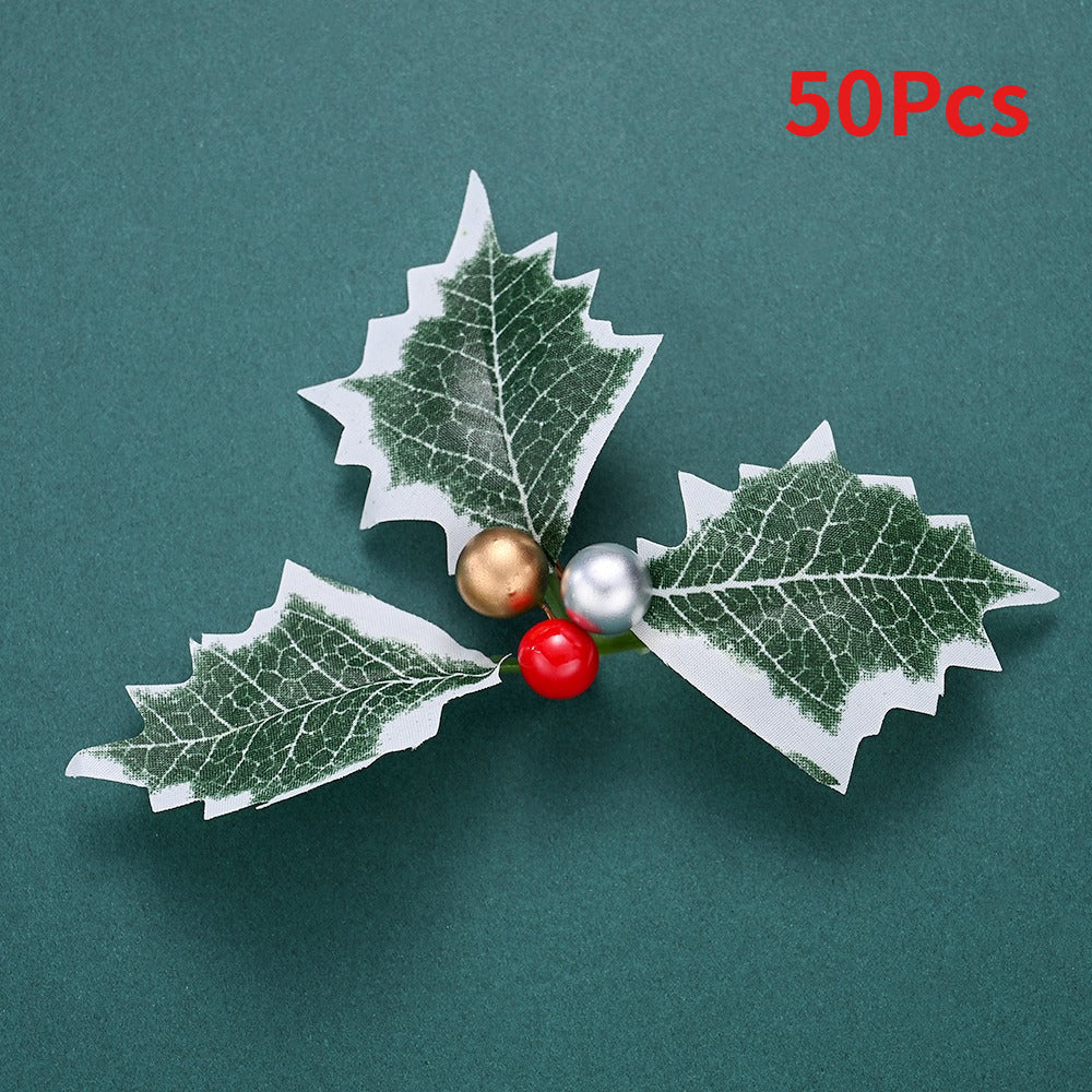 Simulated Christmas Green Leaves & Red Berry Decorations