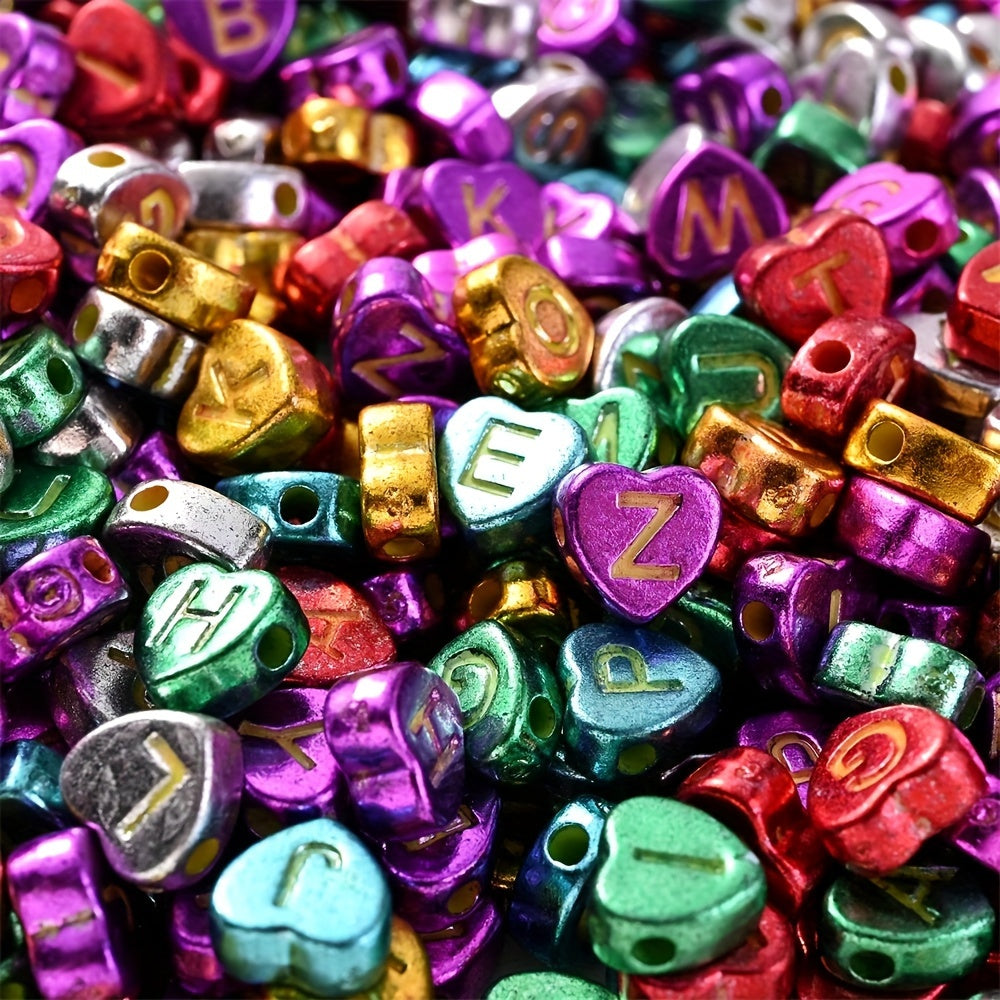 100PCS 4×7mm Heart-Shaped A-Z Letter Acrylic Bead Set