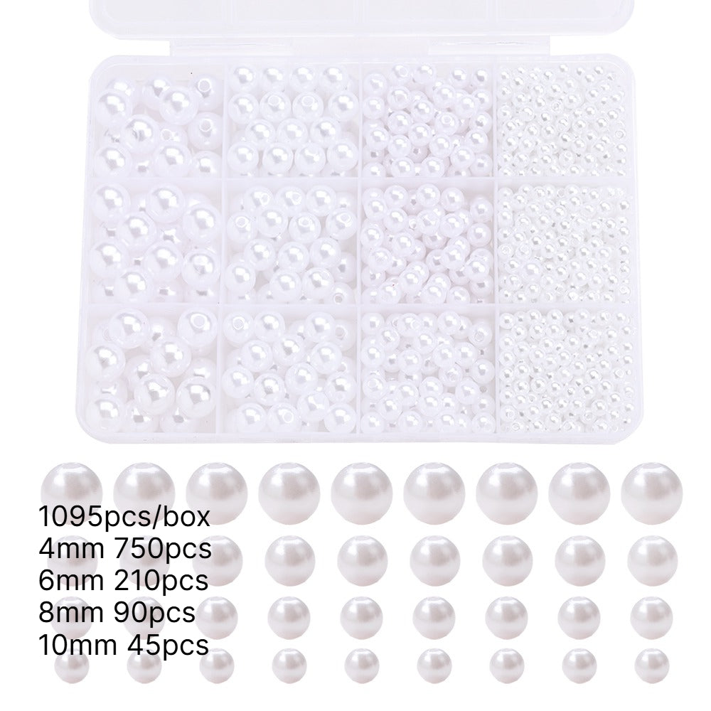 1095pcs/box White & Ivory Imitation Pearl Beads