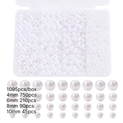 1095pcs/box White & Ivory Imitation Pearl Beads