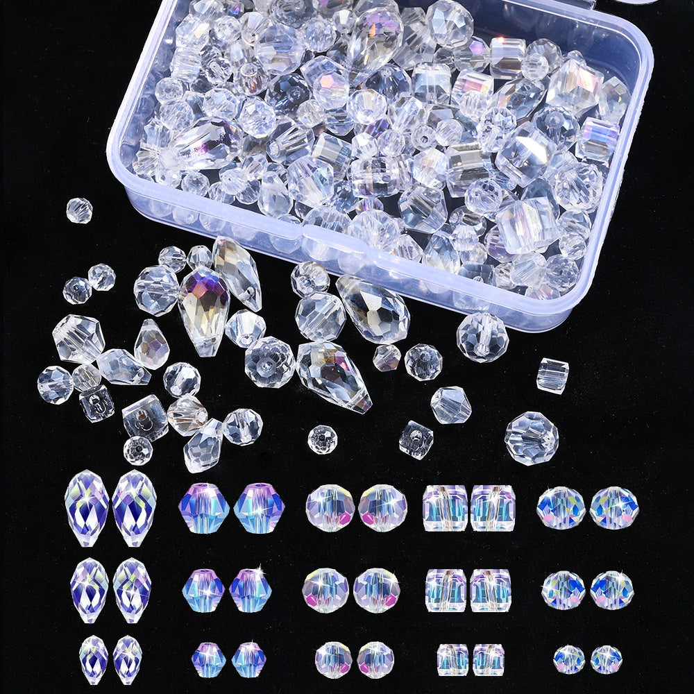 200PCS Geometric Transparent Glass Bead Set